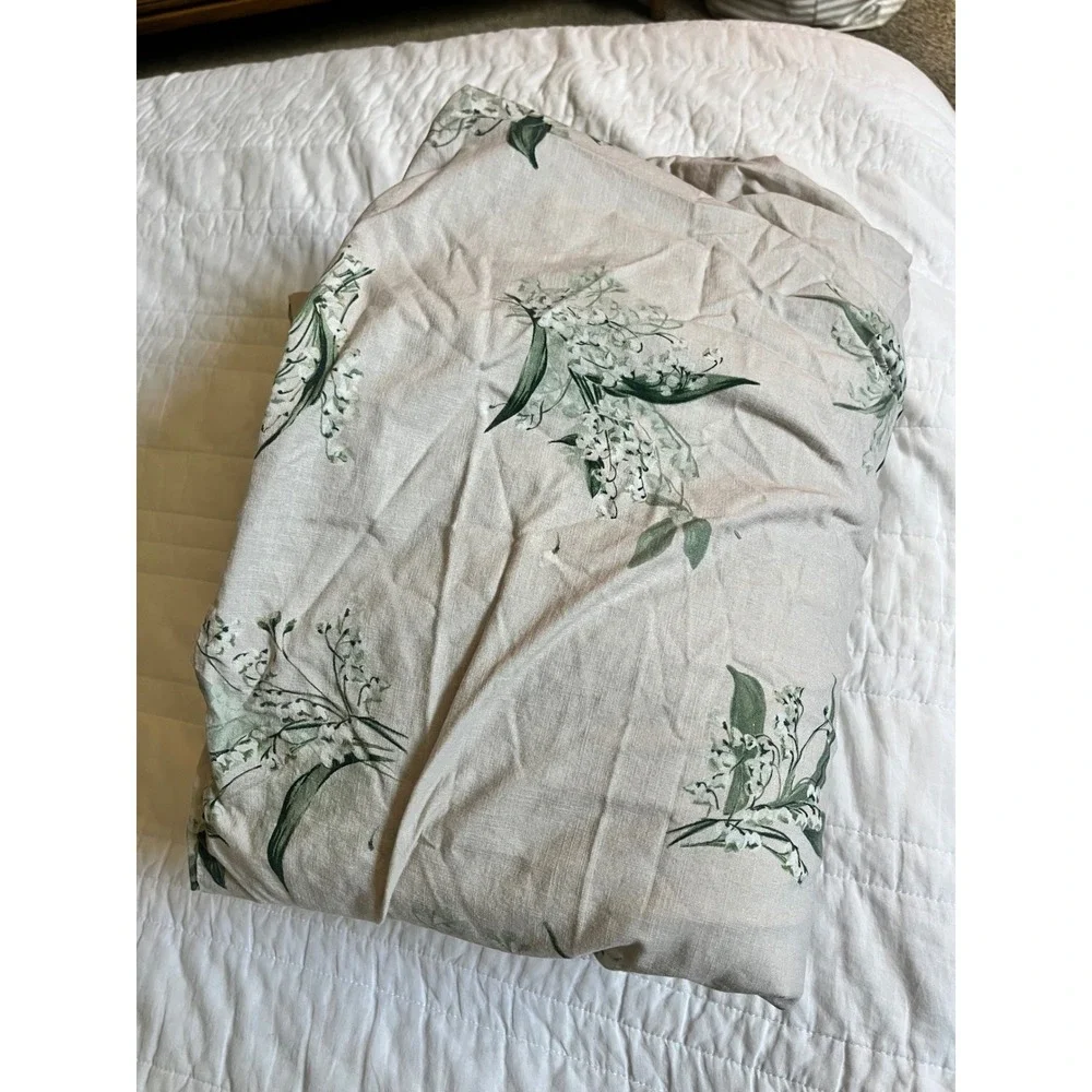 Pottery Barn Monique Lhuillier King Duvet Cover Organic Cotton Floral Lily EUC